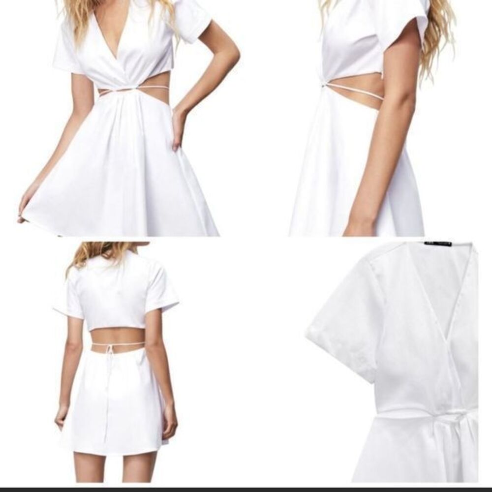 Zara Cut Out Poplin Dress WHITE